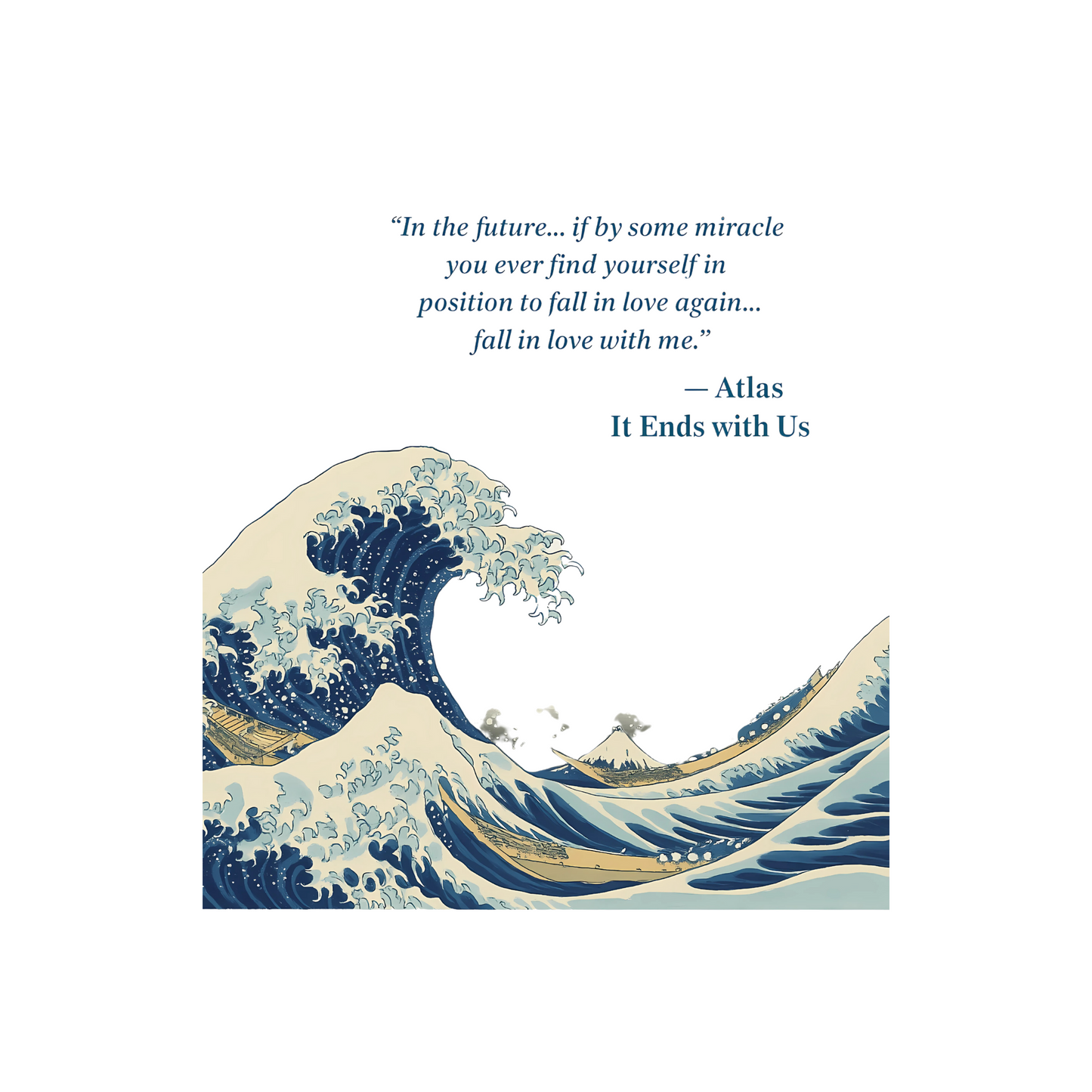 The great wave off kanagawa with ATLAS quote black tote bag with zipper