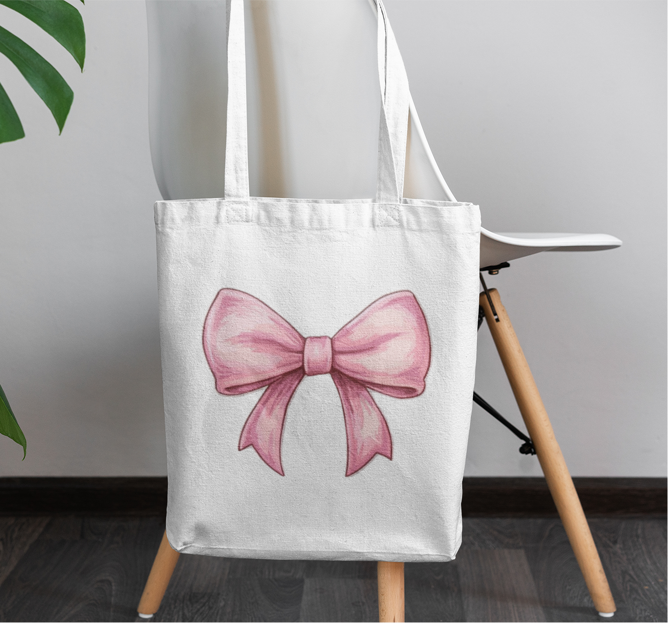 Pink bow tote bag with zipper