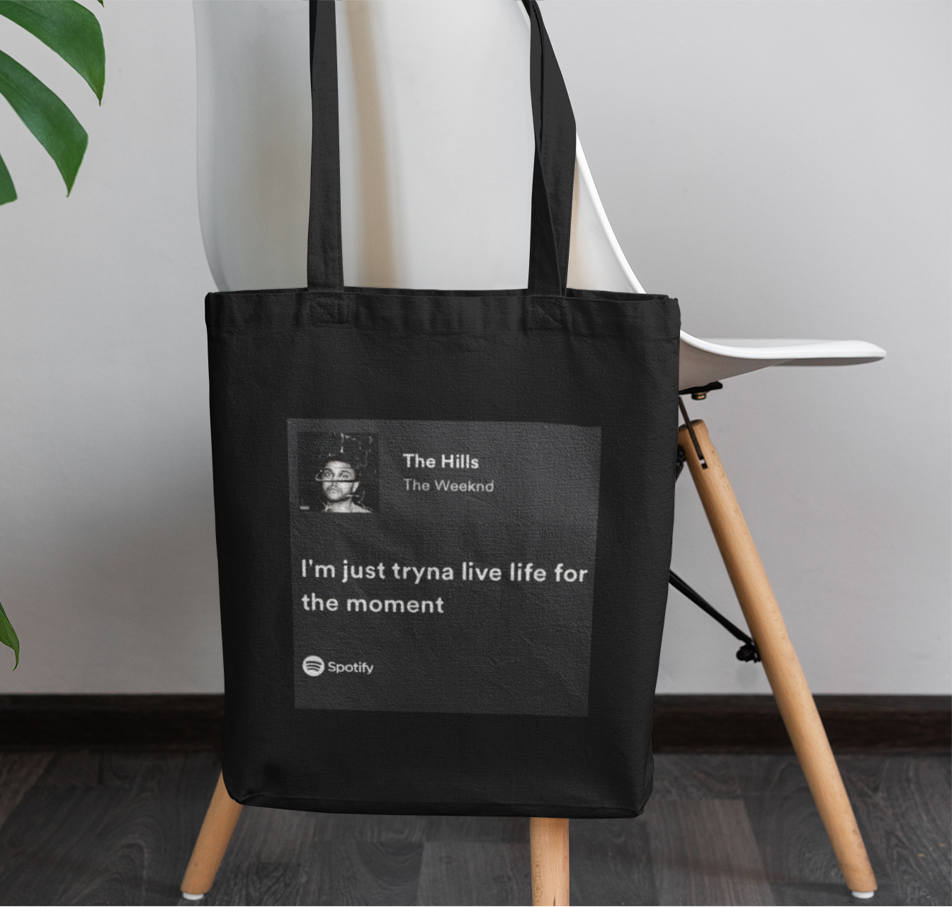 The weeknd I'm just tryna live life spotify white tote bag with zipper