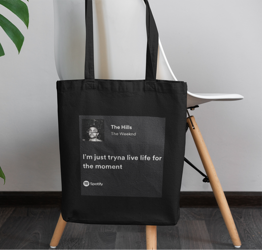 The weeknd I'm just tryna live life spotify white tote bag with zipper