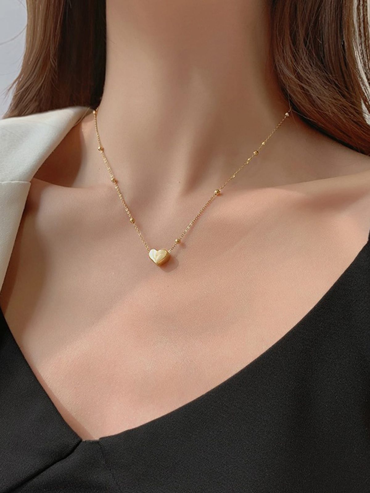 Anti Tarnish Heart Beaded - Necklace