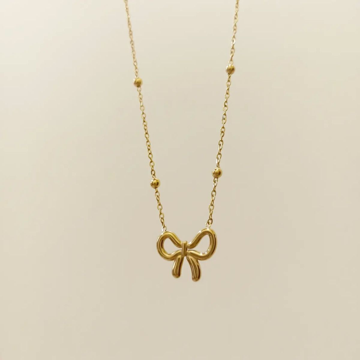 Anti Tarnish Beaded Bow - Necklace