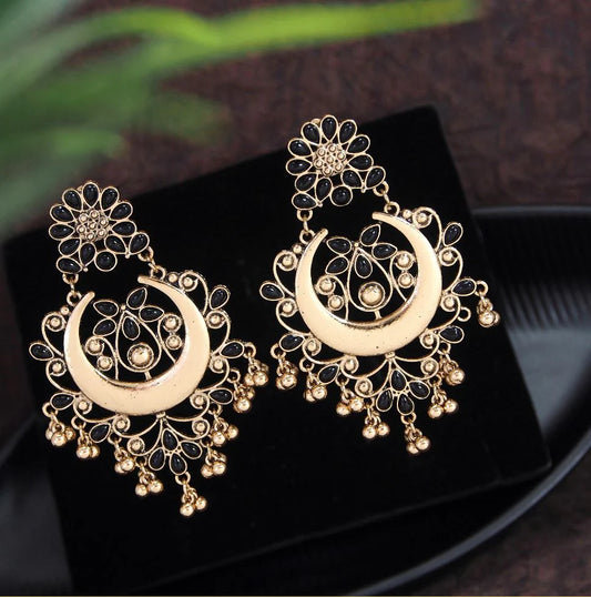 Chandbali Oxidised - Earrings