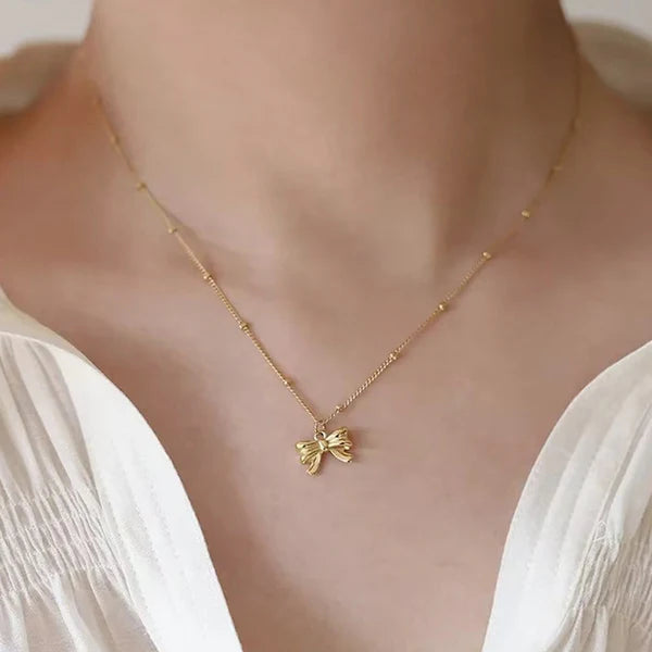 Simple Beaded Bow Necklace