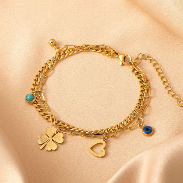 Clover themed Evil Eye Wraparound - Bracelet