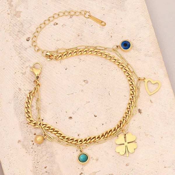 Clover themed Evil Eye Wraparound - Bracelet