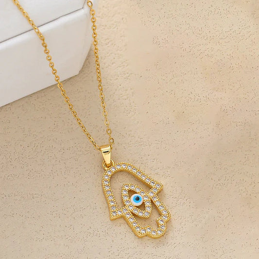 Anti Tarnish Evil Eye Buddha Hand - Necklace