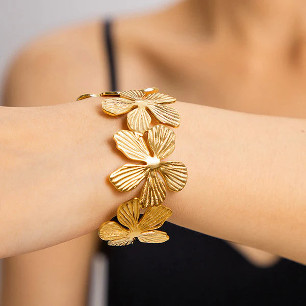 Anti Tarnish Floral Cuff - Bracelet