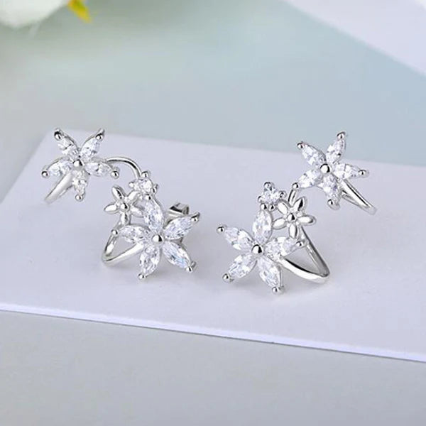 Silver Diamond Studded Triple Star Shaped - Earcuffs