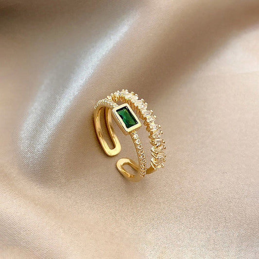 Anti Tarnish Green Emerald Studded - Ring