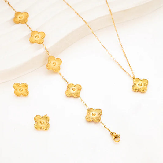 Anti Tarnish Gold Clover Jewellery - Set