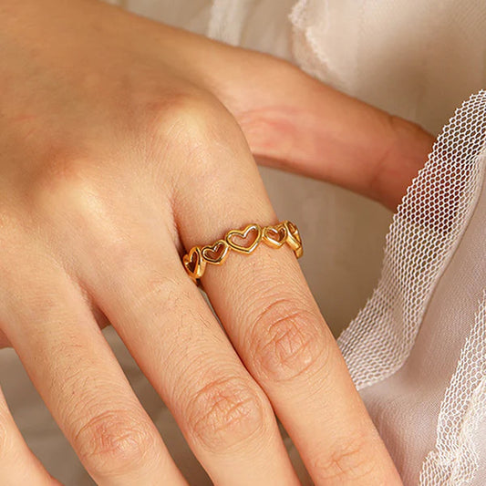 Anti Tarnish Hearts Adjustable - Ring
