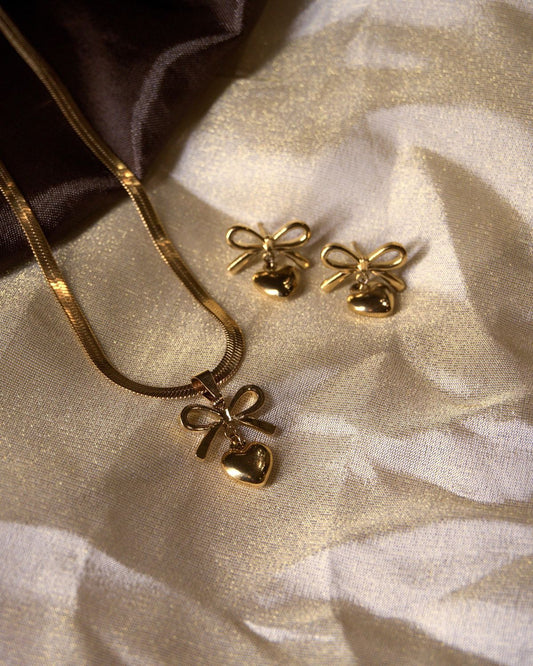 Anti Tarnish Bow-Heart Themed Jewelry - Set
