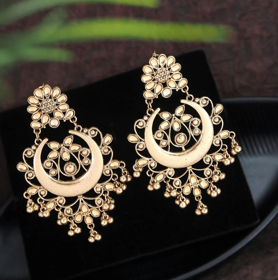 Chandbali Oxidised - Earrings