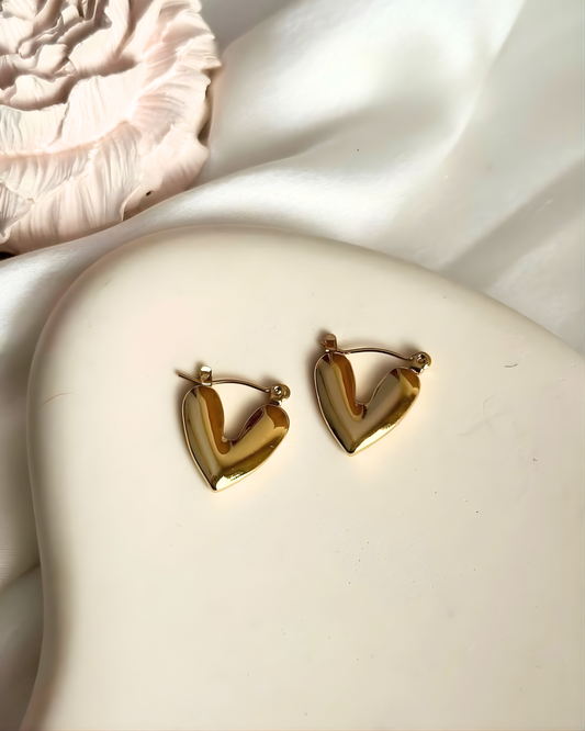Anti Tarnish Thick Heart Themed - Earrings