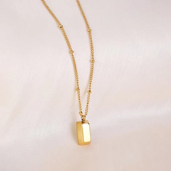 Anti Tarnish Golden Rectangular - Necklace