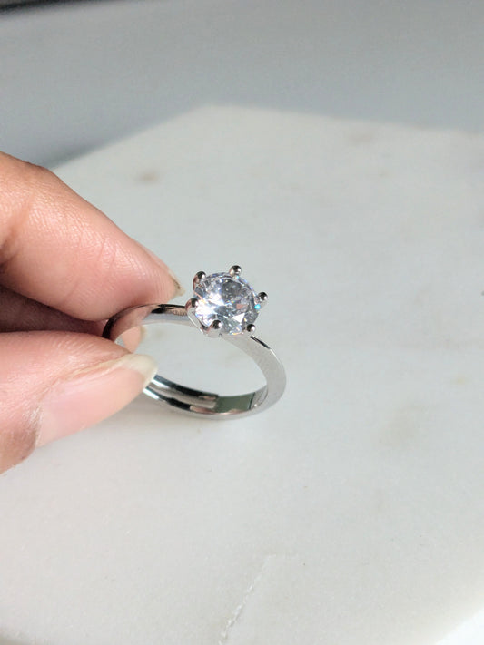 Anti Tarnish Promise Stone Silver Adjustable - Ring