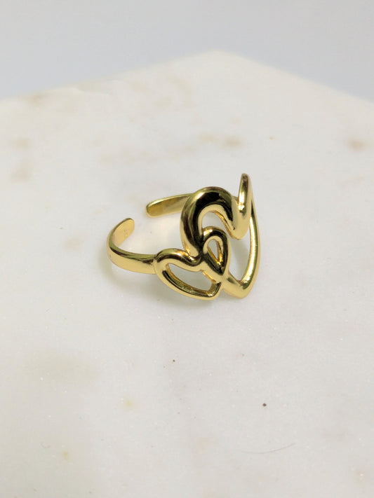 Anti Tarnish Double Heart - Ring