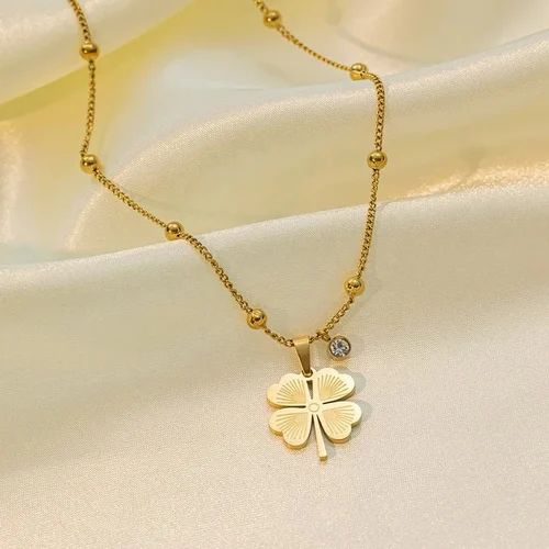 Anti Tarnish Clover Stone - Necklace