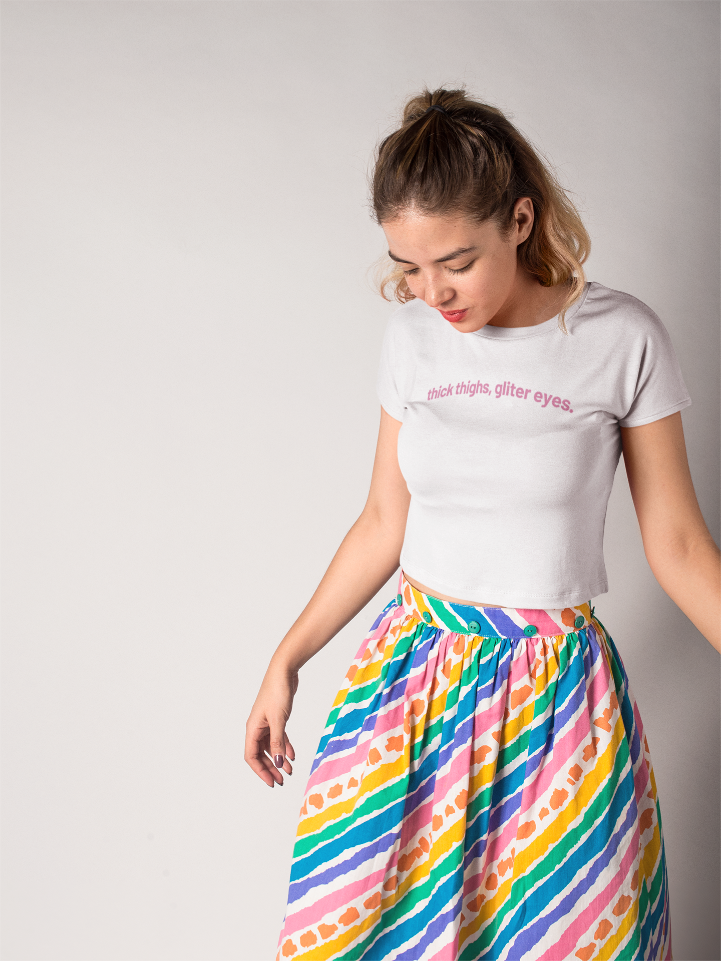Thick thighs, glitter eyes crop top