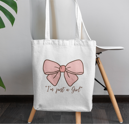 I am just a girl tote bag with zipper