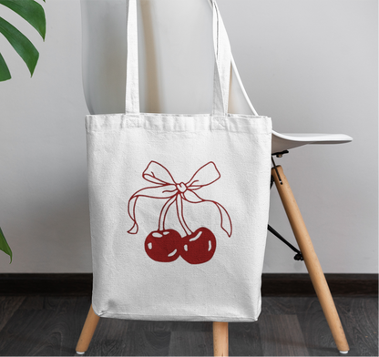 Cherry tote bag zipper