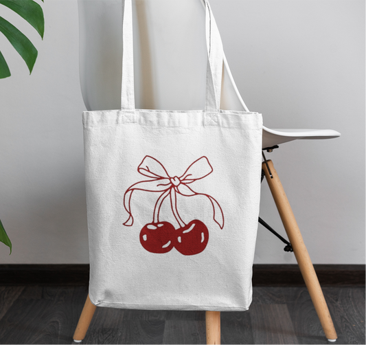 Cherry tote bag zipper