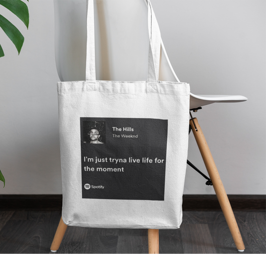 The weeknd I'm just tryna live life spotify white tote bag with zipper