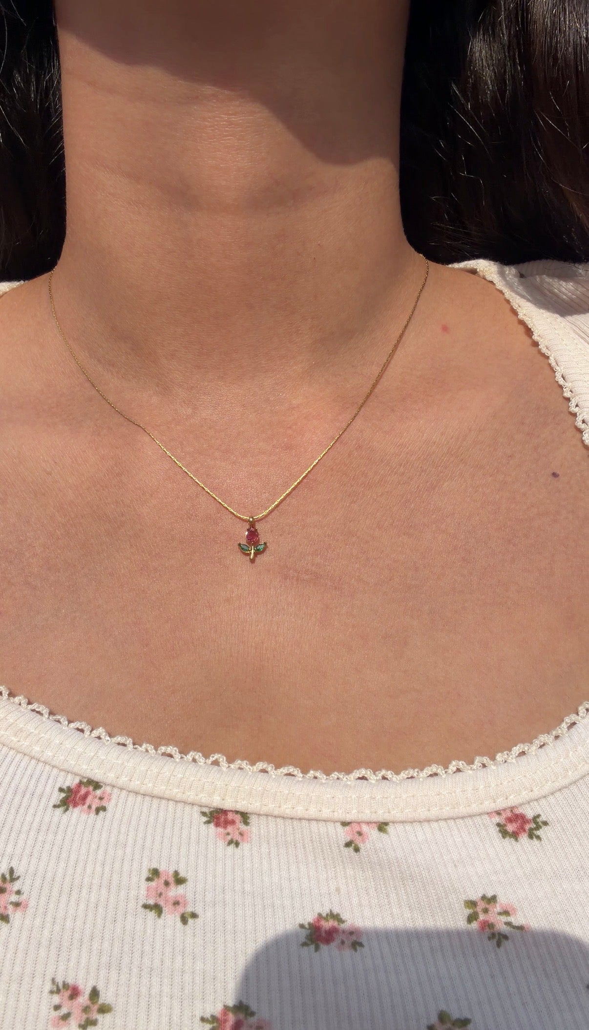 Red Tiny Tulip Necklace