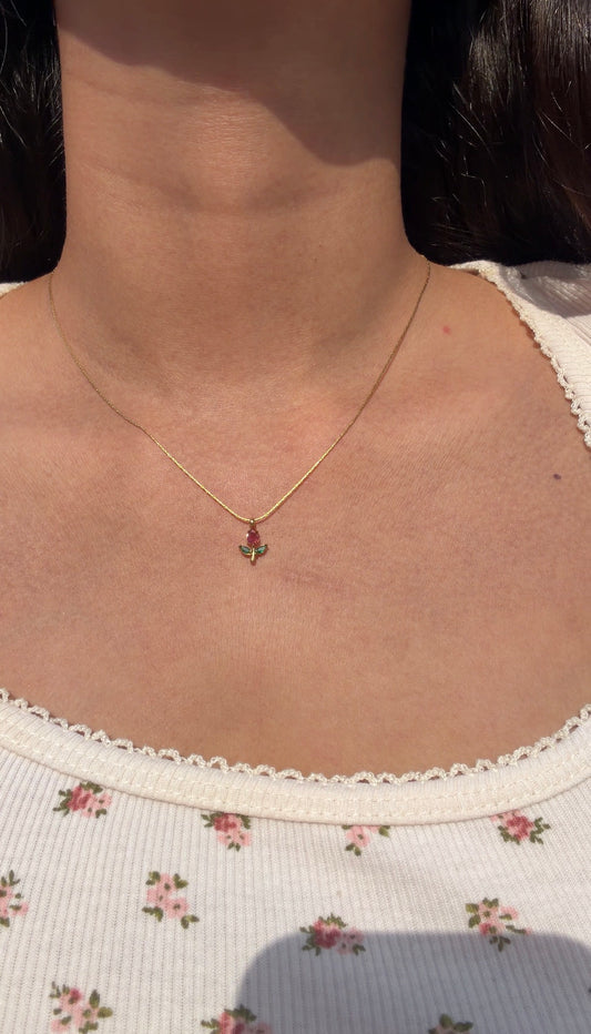 Red Tiny Tulip Necklace