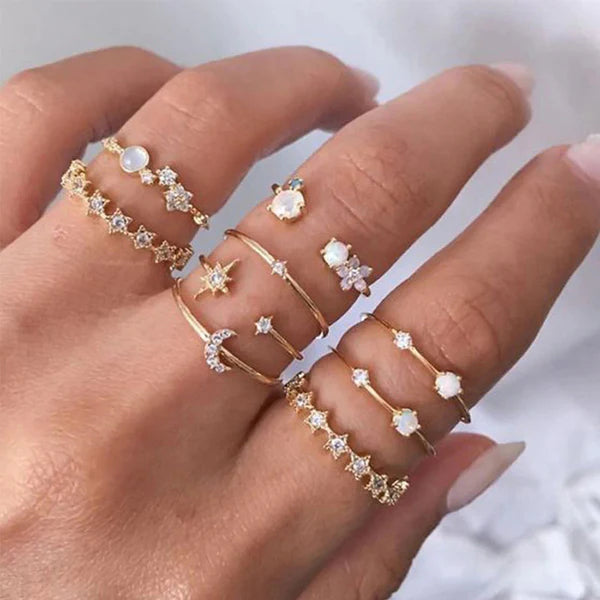 Set of 9 Galaxy Stackable Finger - Rings