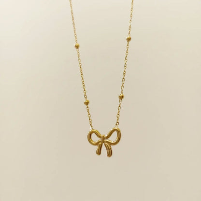Anti Tarnish Beaded Bow - Necklace