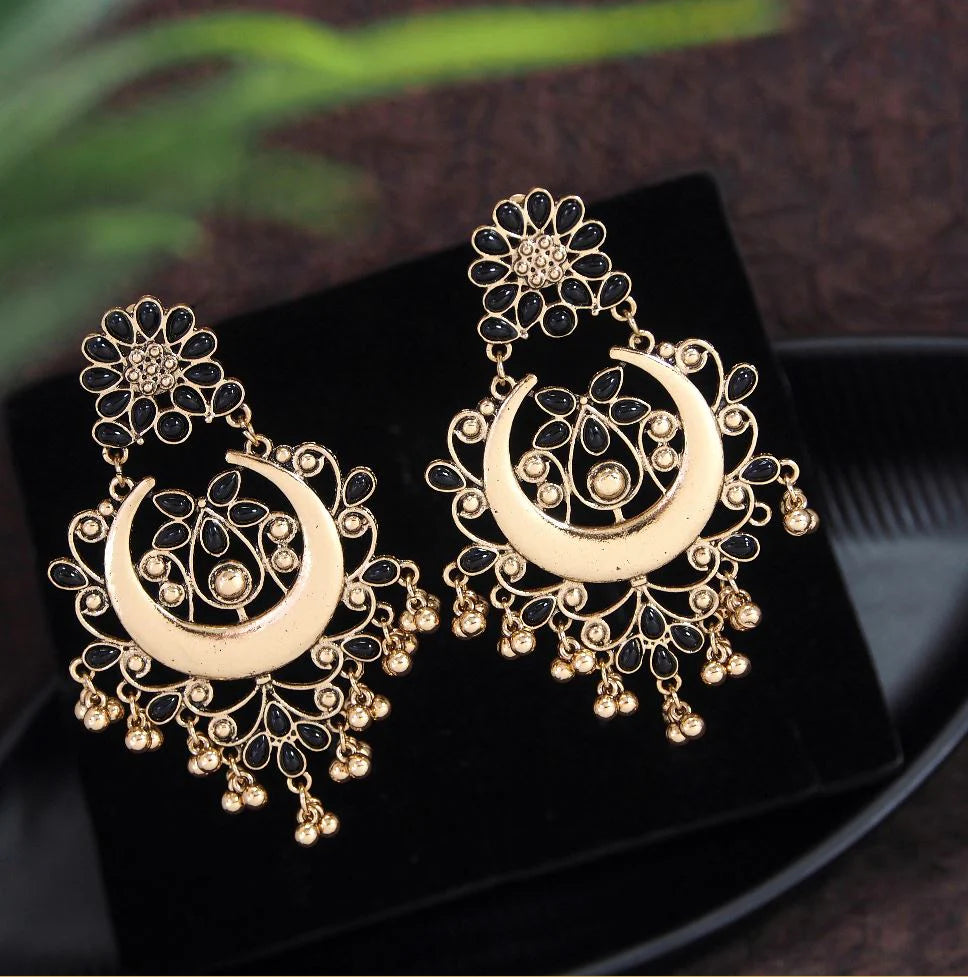 Chandbali Oxidised - Earrings