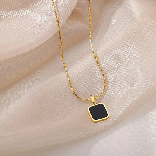 Anti Tarnish Black Geometric - Necklace