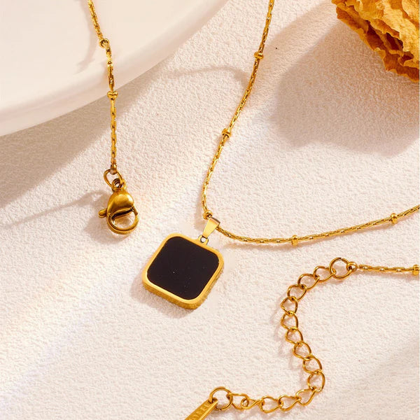 Anti Tarnish Black Geometric - Necklace