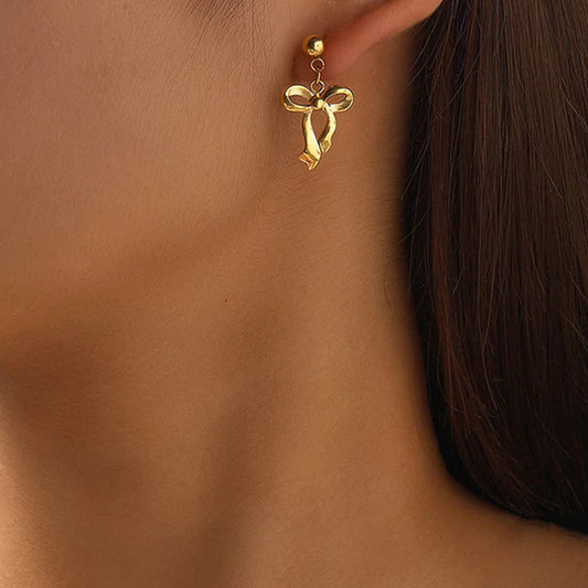 Anti Tarnish Bow Drop - Earrings