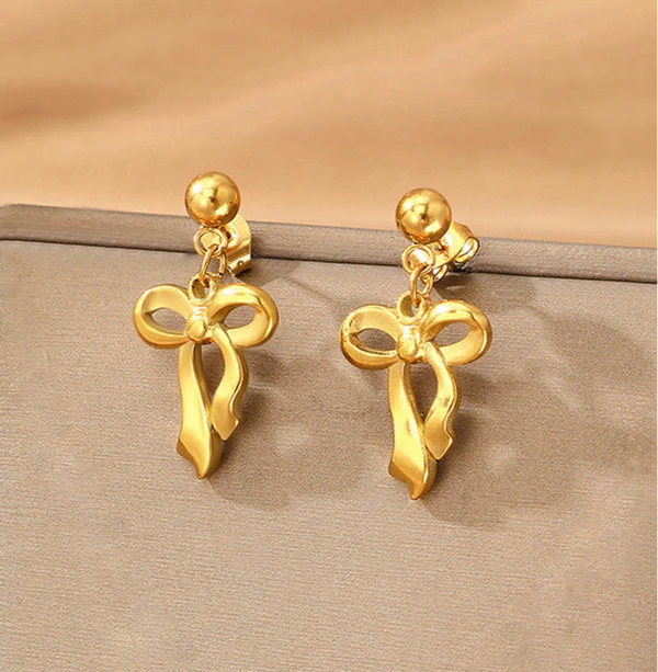 Anti Tarnish Bow Drop - Earrings