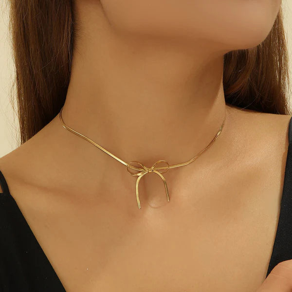 Anti Tarnish Bow Snake Chain - Necklace