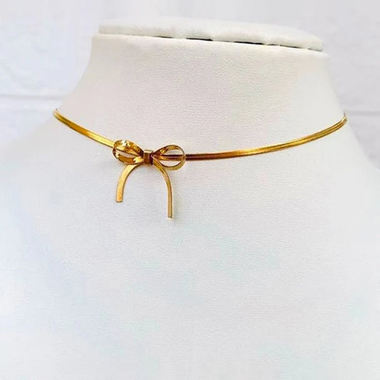 Anti Tarnish Bow Choker - Necklace