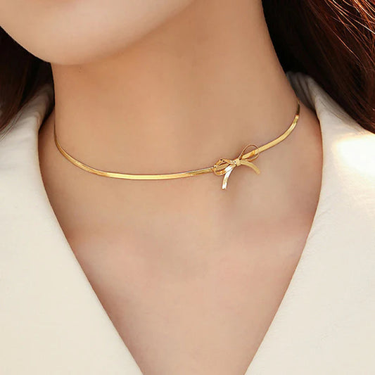 Anti Tarnish Bow Choker - Necklace