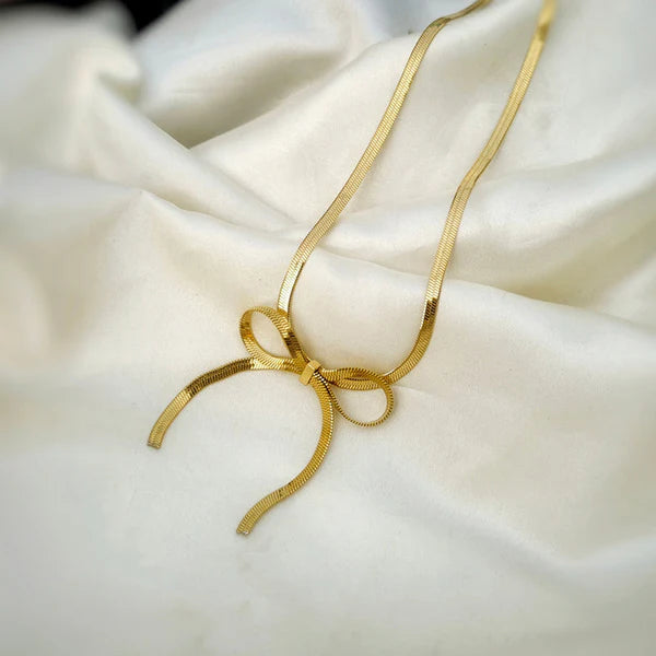 Anti Tarnish Bow Snake Chain - Necklace