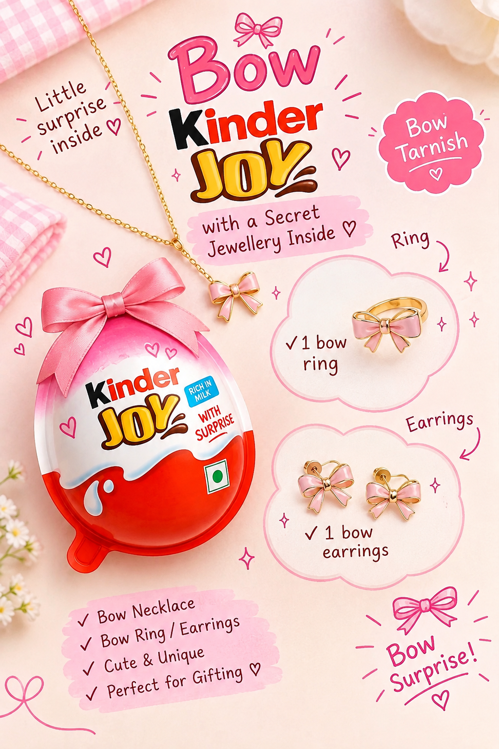 Bow kinder Joy(Necklace + earrings/ring)