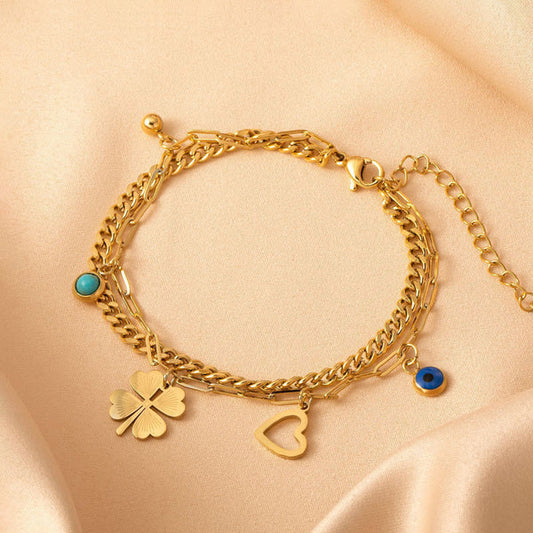 Clover themed Evil Eye Wraparound - Bracelet