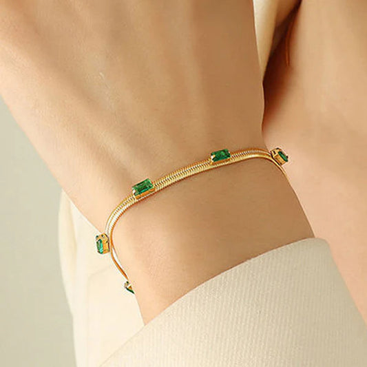 Anti Tarnish Snake Chain Emerald - Bracelet