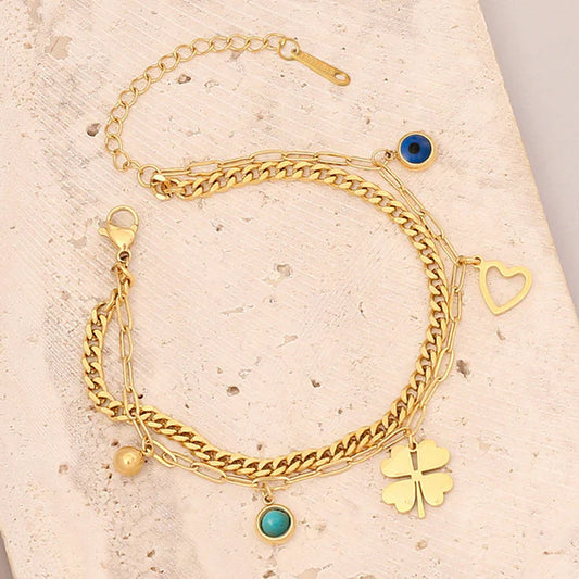 Clover themed Evil Eye Wraparound - Bracelet