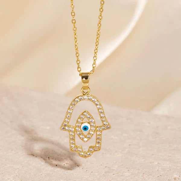 Anti Tarnish Evil Eye Buddha Hand - Necklace