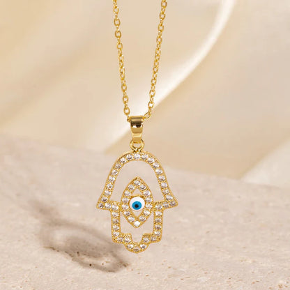 Anti Tarnish Evil Eye Buddha Hand - Necklace