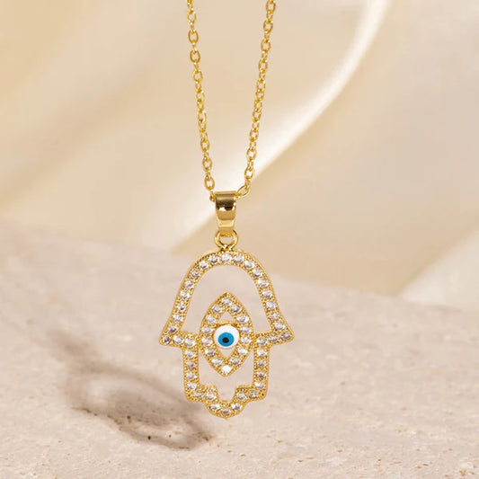 Anti Tarnish Evil Eye Buddha Hand - Necklace
