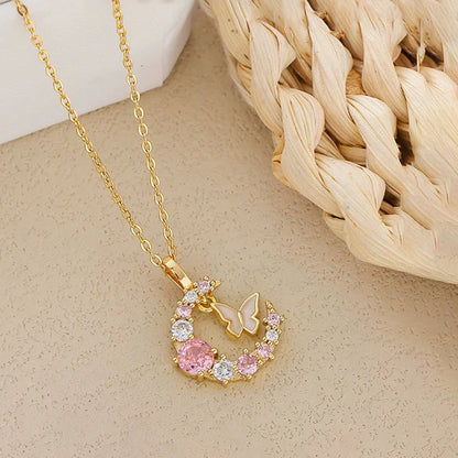 Anti Tarnish Butterfly Moon - Necklace