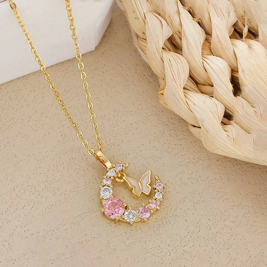 Anti Tarnish Butterfly Moon - Necklace